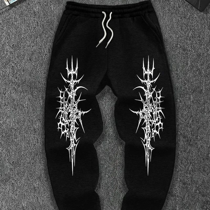 

Street Dark Style Men's Loose Ankle Sweatpants Black Complex Abstract Totem Print Sports Pants Suitable for Both Men and Women