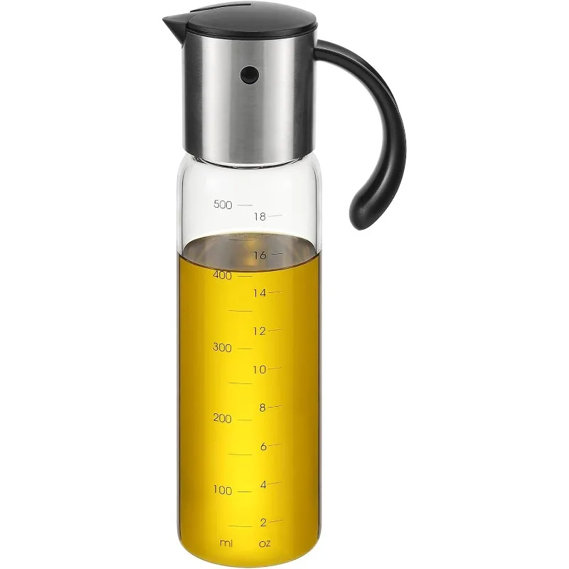 Large Olive Oil Dispenser Bottle 17 oz Glass Auto Flip Condiment Container Leakproof Vinegar Dispenser Cruet Stainless Steel
