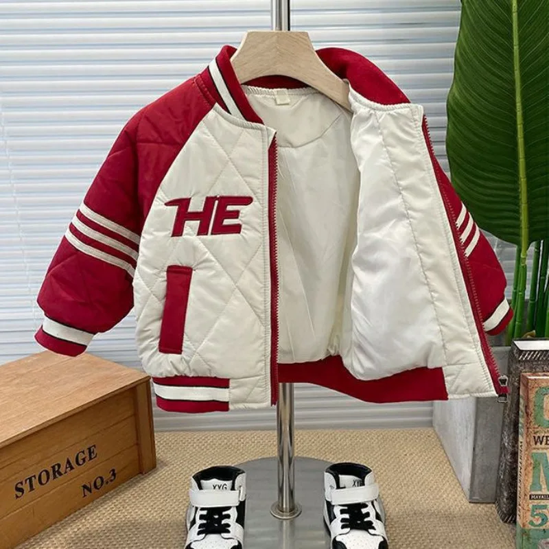 Boys Outerwear Winter Embroidery Fashion Thick Baseball Uniform Jacket Girl Kids Warm Coats Clothing Toddler Top Outfits 2-11Y