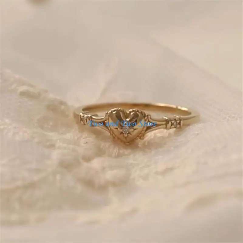 HX6F Women's Heart Design Gold Plued Rings Sturdy Lightweight Sixies 5 11