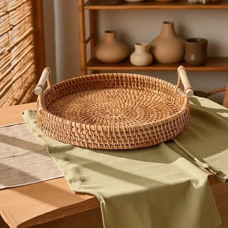Simple And Elegant Handmade Woven Rattan Tray, Heat-Resistant Mat Tray | Heat-Resistant Mat | Handmade Storage Basket