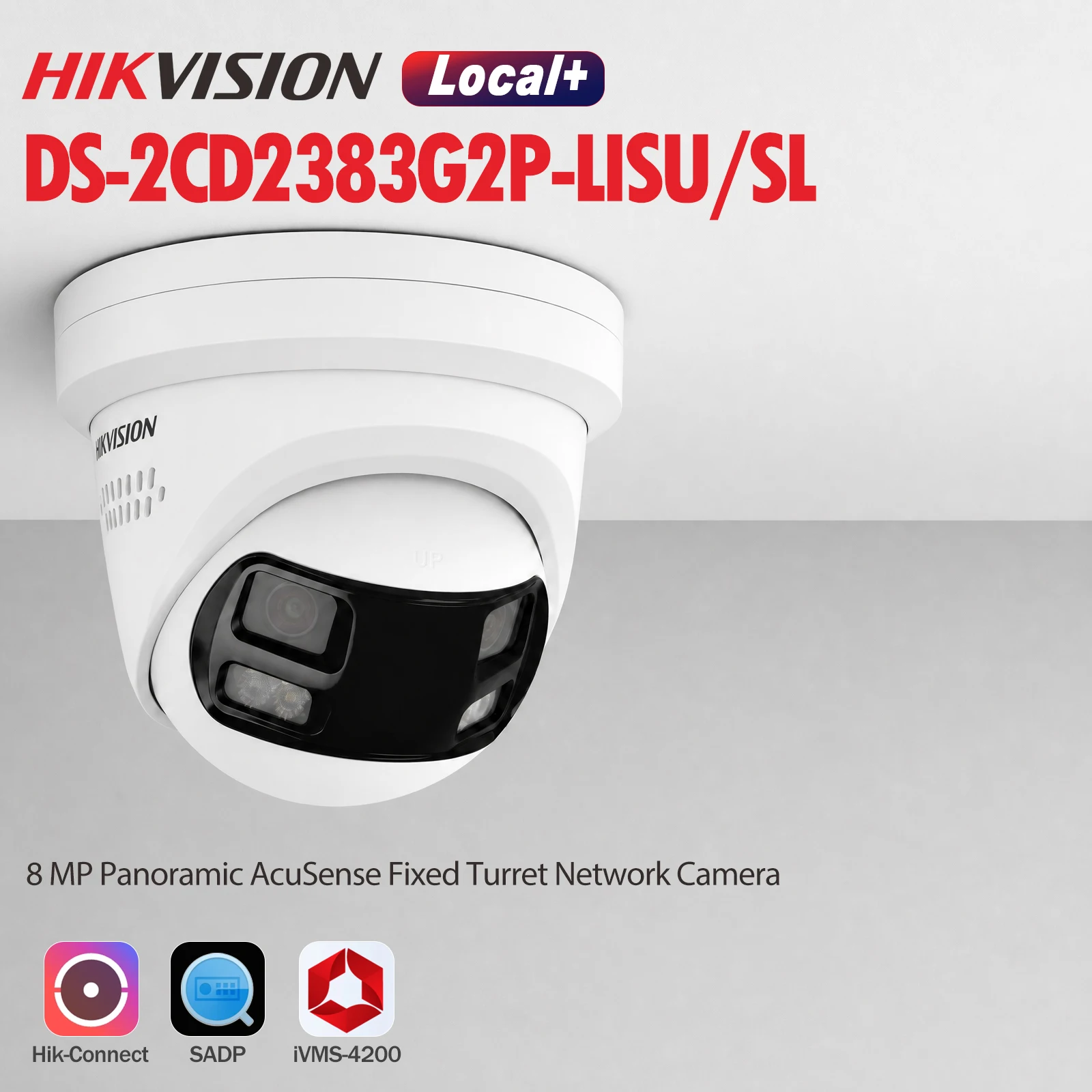 Hikvision DS-2CD2383G2P-LISU/SL Doppia Lente 180 ° Telecamera IP panoramica PoE, illuminazione intelligente ibrida, allarme stroboscopico e audio, audio bidirezionale, rilevamento di persone e