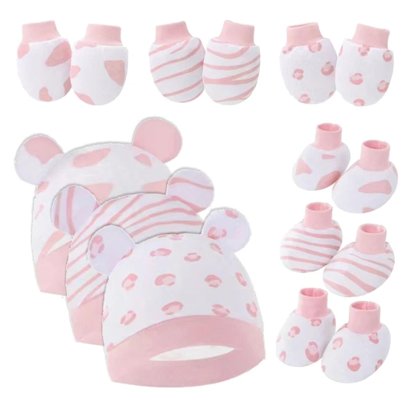 Newborns Baby Cotton Bonnet Hat Gloves Set for 0-6 Months Infant Warm Foot Cover