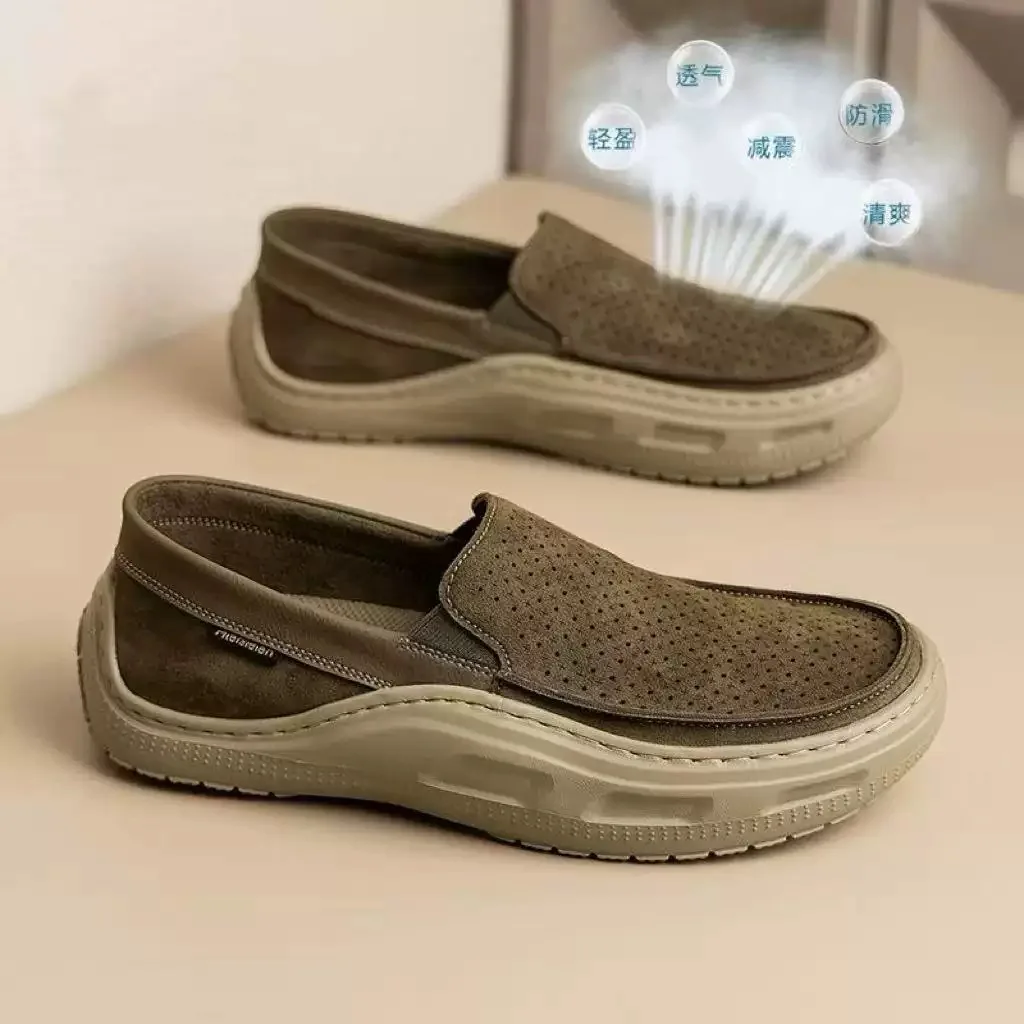 2026 Spring and summer new men's loafers, fashionable and versatile sports and leisure shoes, breathable perforated bean shoes