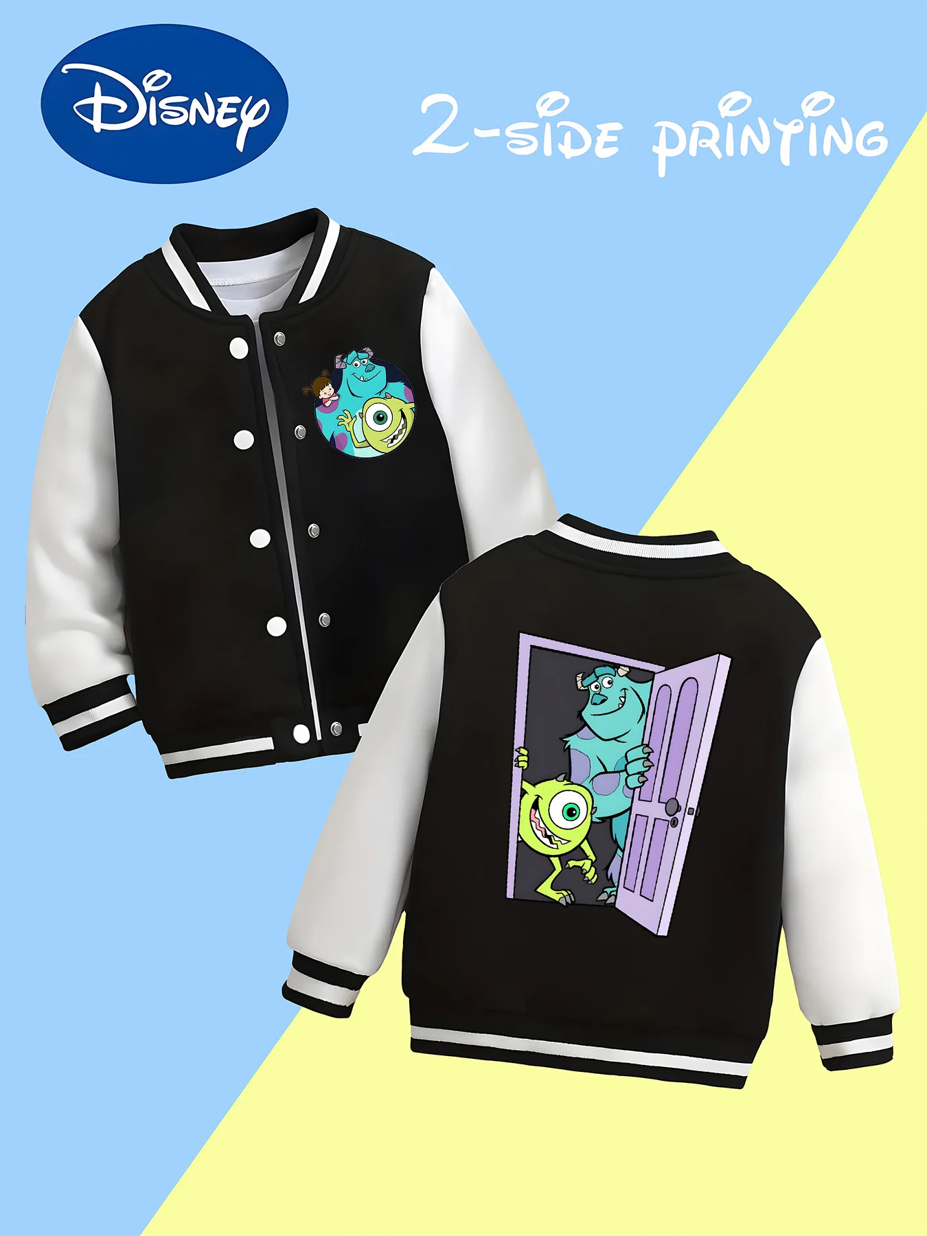

MINISO Disney Monsters University Baseball Jacket for Boys - Double-sided character print, versatile, soft and skin-friendly