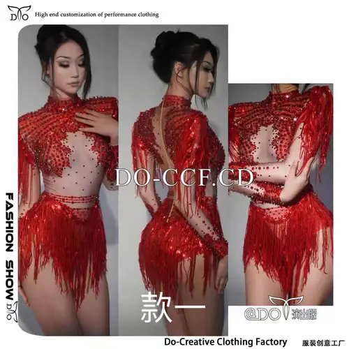 Traje de baile de actuación Sexy para mujer, traje de bailarina y cantante, ropa de escenario con diamantes de imitación brillantes y borlas, traje de cumpleaños