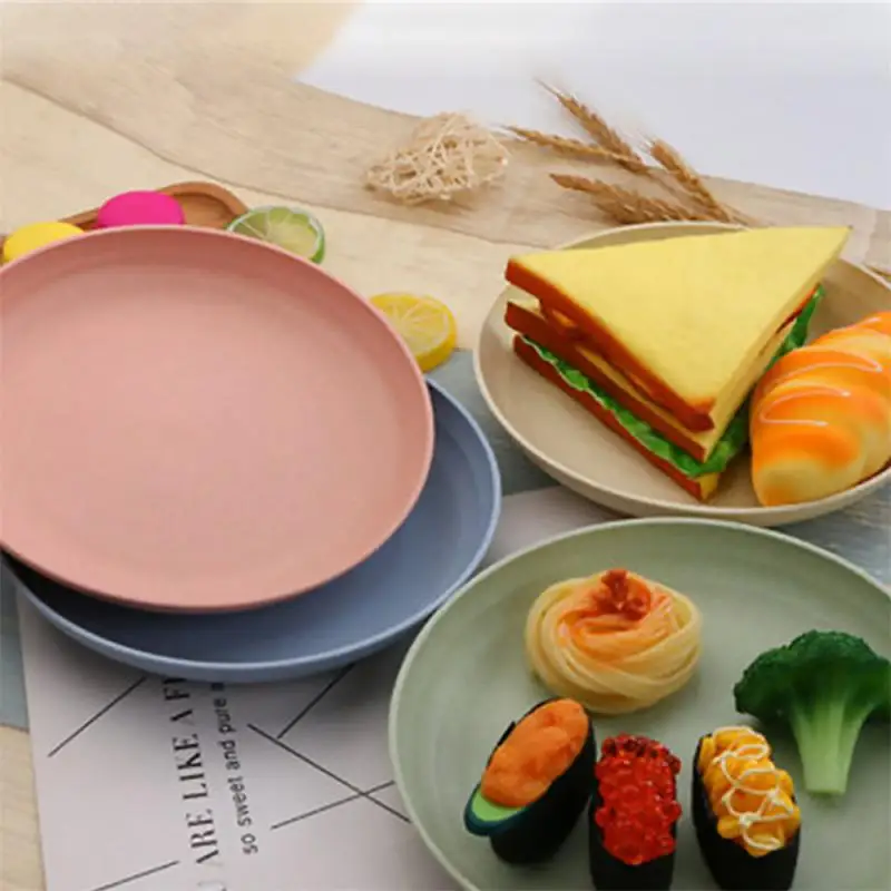 Round Exquisite Durable Kitchen Dish Beautiful Comfortable Home Japanese Security Portable Dinner Plate Fashion Wheat Straw