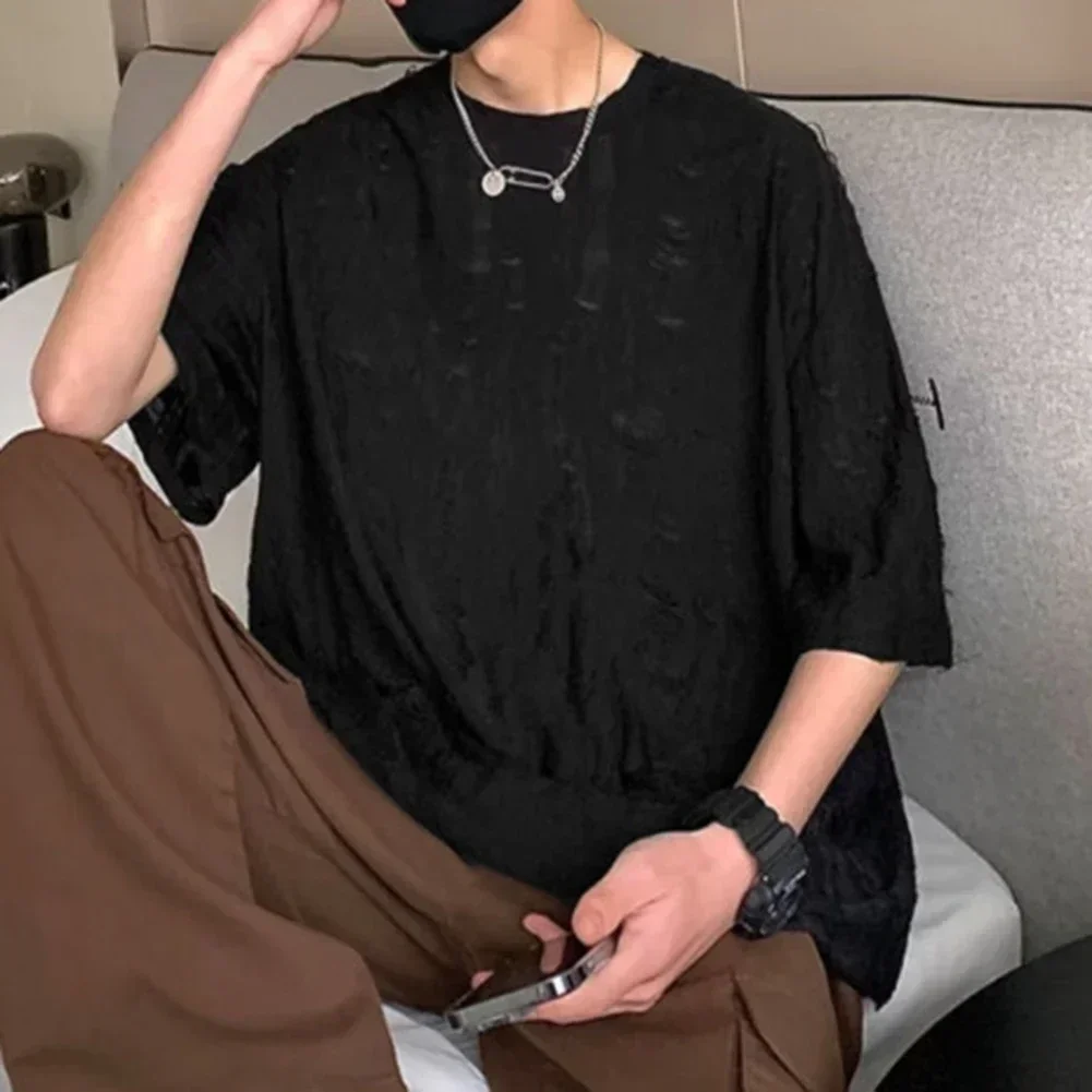 

Casual Fashion Top Men Summer T-Shirt O Neckline Polyester Fabric Regular Length Slightly Stretch Brand New Condition