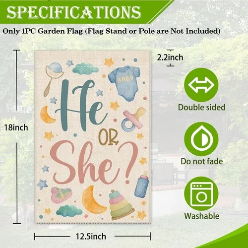 He or She Garden Flag, 12 x 18 Inch Double Sided Gender Reveal Yard Garden La... YYZ