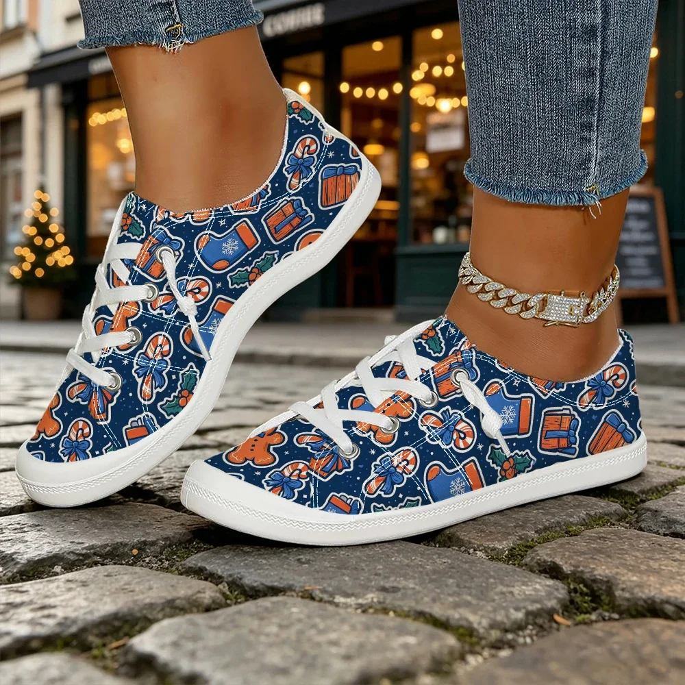 Women's Christmas Print Low Top Lace Up Casual Shoes Lightweight Sneakers Holiday Daily Walking Indoor Outdoor Wear
