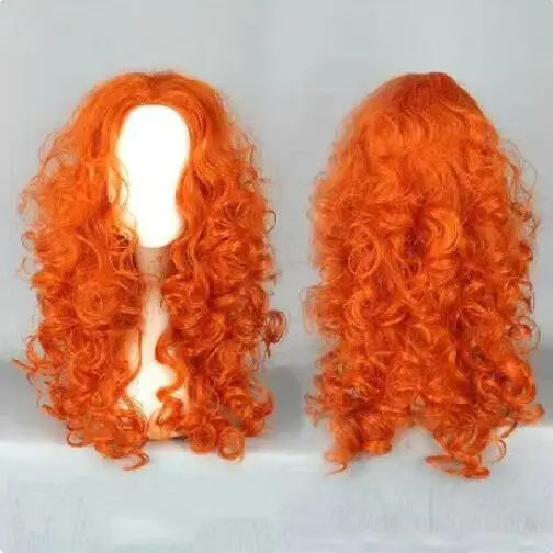 Brave Merida Princess Cosplay Wig Synthetic Hair Long Curly Orange Lolita Wigs