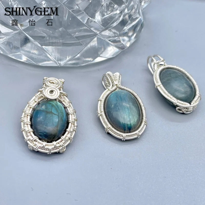 

SHINYGEM медная проволока с платиновым покрытием в стиле барокко, катушка ручной работы, натуральный лабрадорит, кулон, ожерелье, женское вечерние ювелирные изделия, подарок