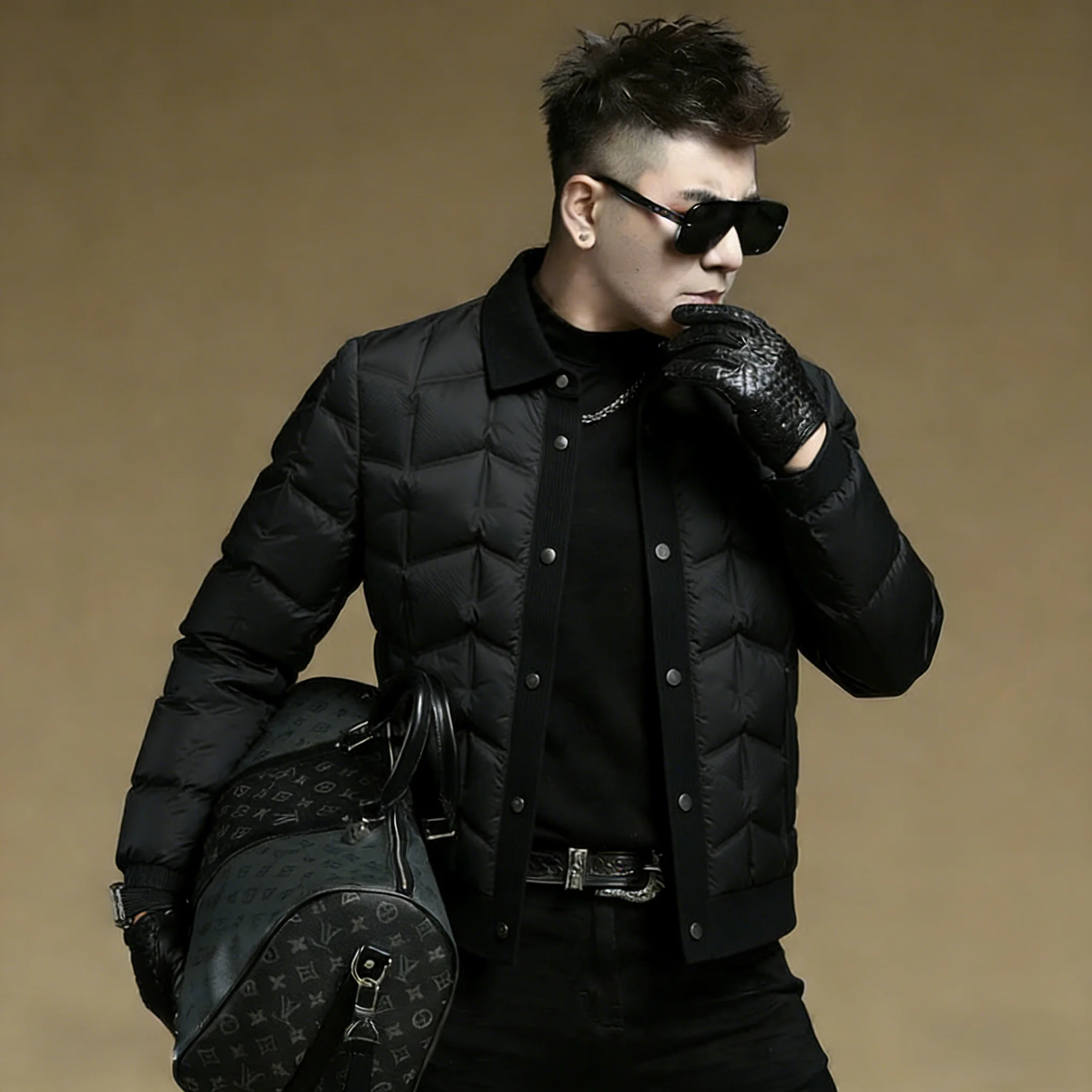 

Мужская приталенная куртка-пуховик с воротником-стойкой, модная городская теплая верхняя одежда с 90% белым утиным пухом, черная