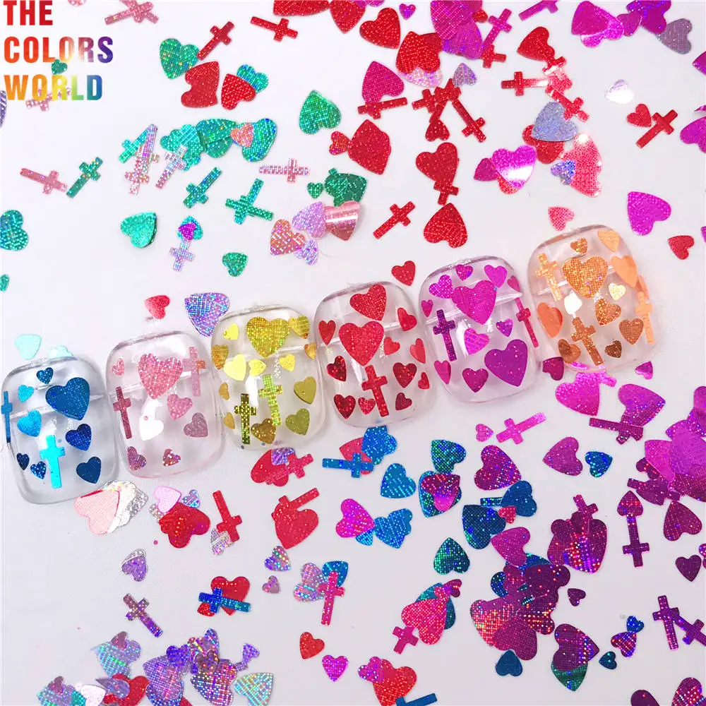 TCT-056 Star Shinning Laser Color Love Heart And Cross Mix Nails Glitter Cosmetics Nail Art Decoration Makeup Facepaint Manual