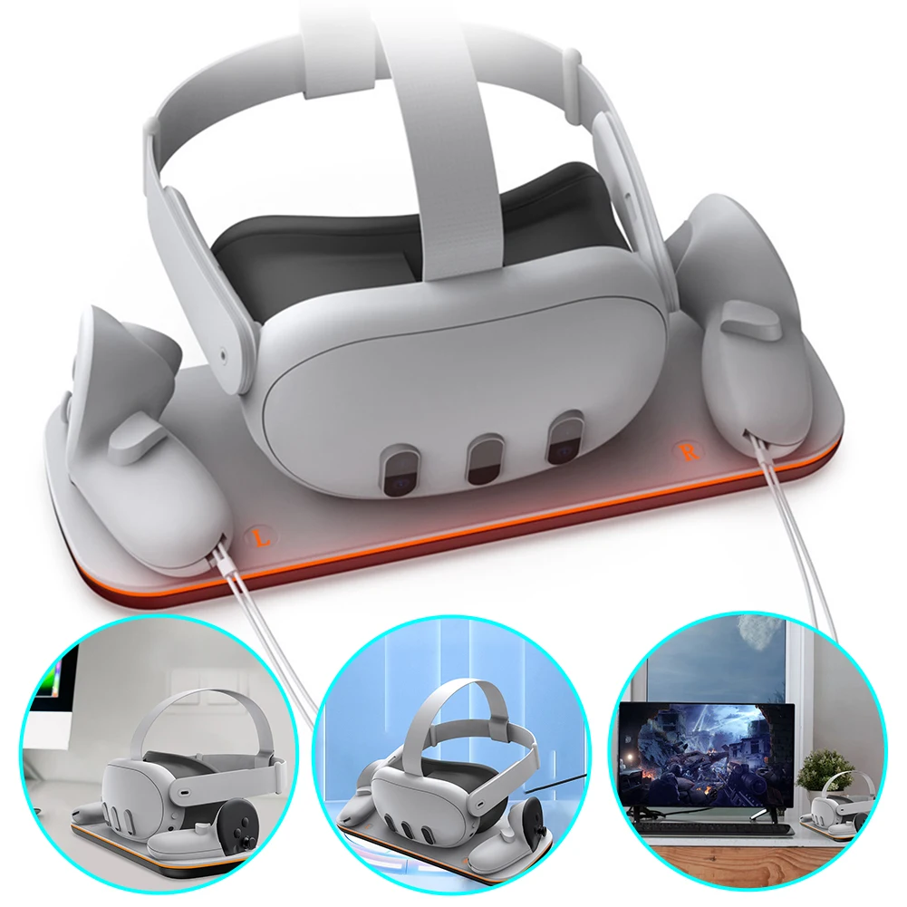 

Зарядная док-станция для контроллеров VR-гарнитуры с LED-индикатором и кабелем USB-C для Meta Quest 3, аксессуары для VR