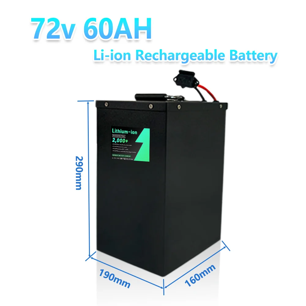 72v 60AH Lifepo4 Rechargeable Battery Pack Deep Cycle Built-in BMS for Scooter Golf Cart AGV Tricycle  Bike +10A Charger