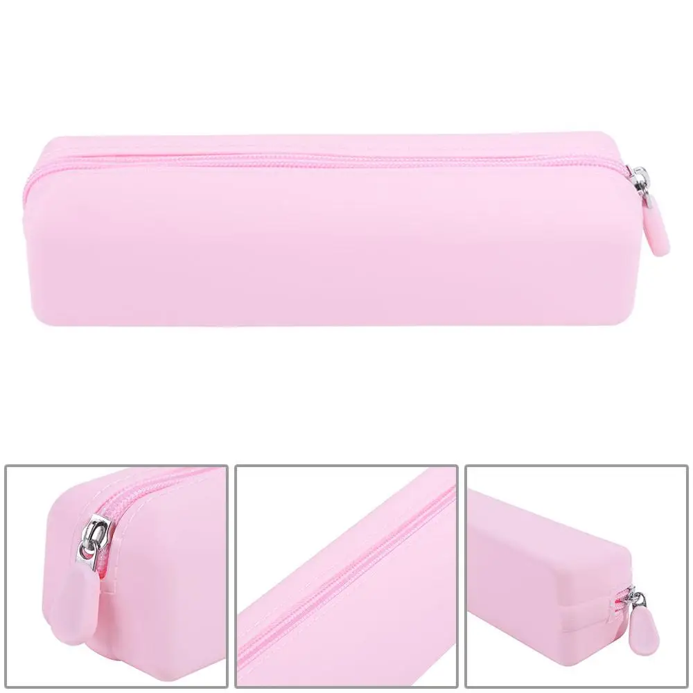 Durable Silicone Pen Bag Large Capacity with Zipper Pencil Case Multi-function Waterproof Cosmetics Storage Bag Gift