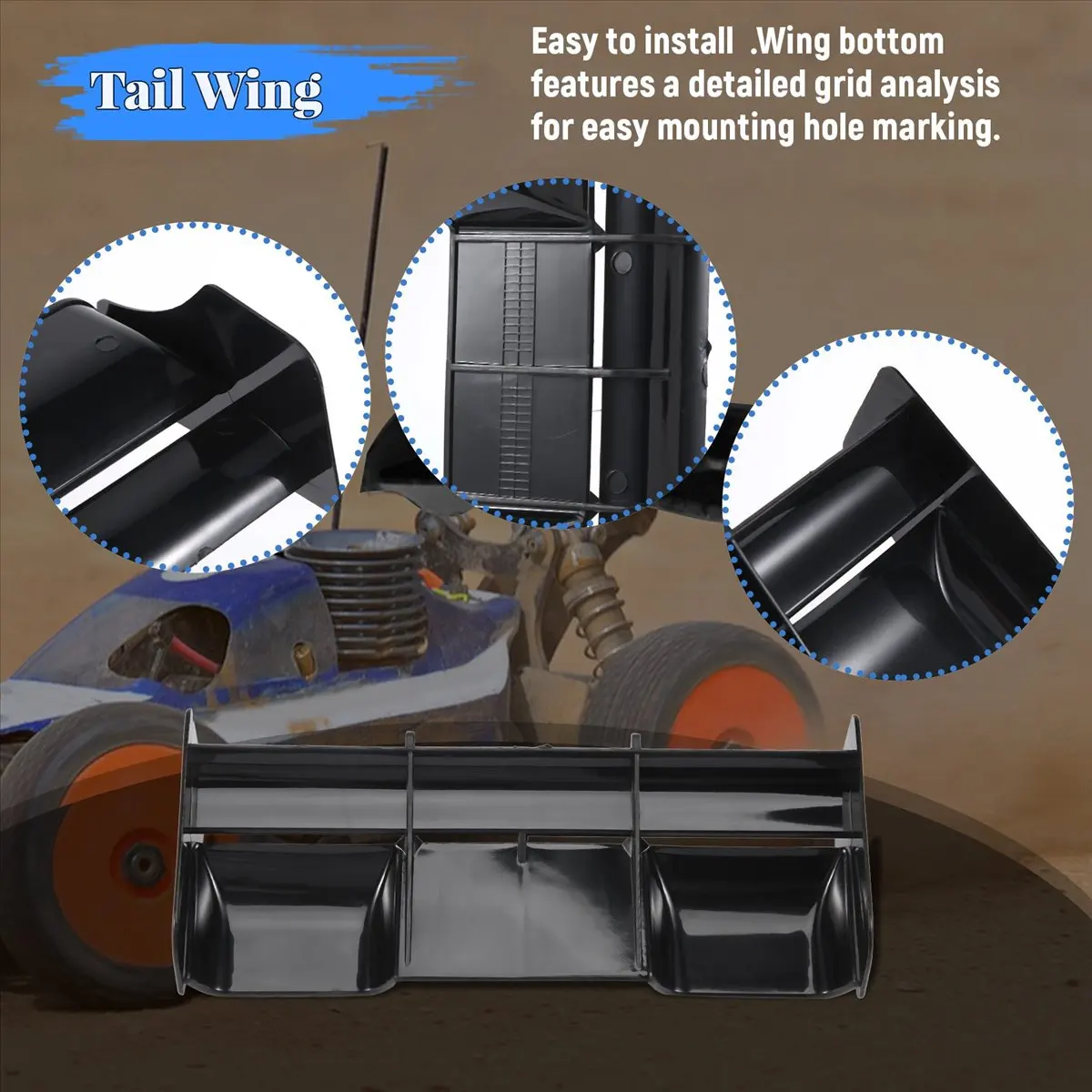 

A48U 1:8 Buggy RC Cars RC Plastic Nylon Tail Wing for 1/8 Scale Nitro Electric Powered Off Road BuggyTruck Remote,Black