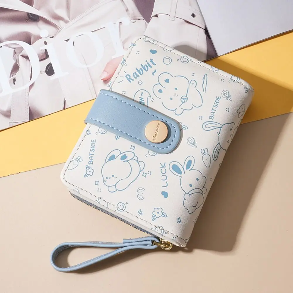 Cartera de conejo bonito Kawaii, monedero corto con múltiples ranuras para tarjetas de Color caramelo, cartera pequeña impermeable de estilo coreano con cremallera para compras