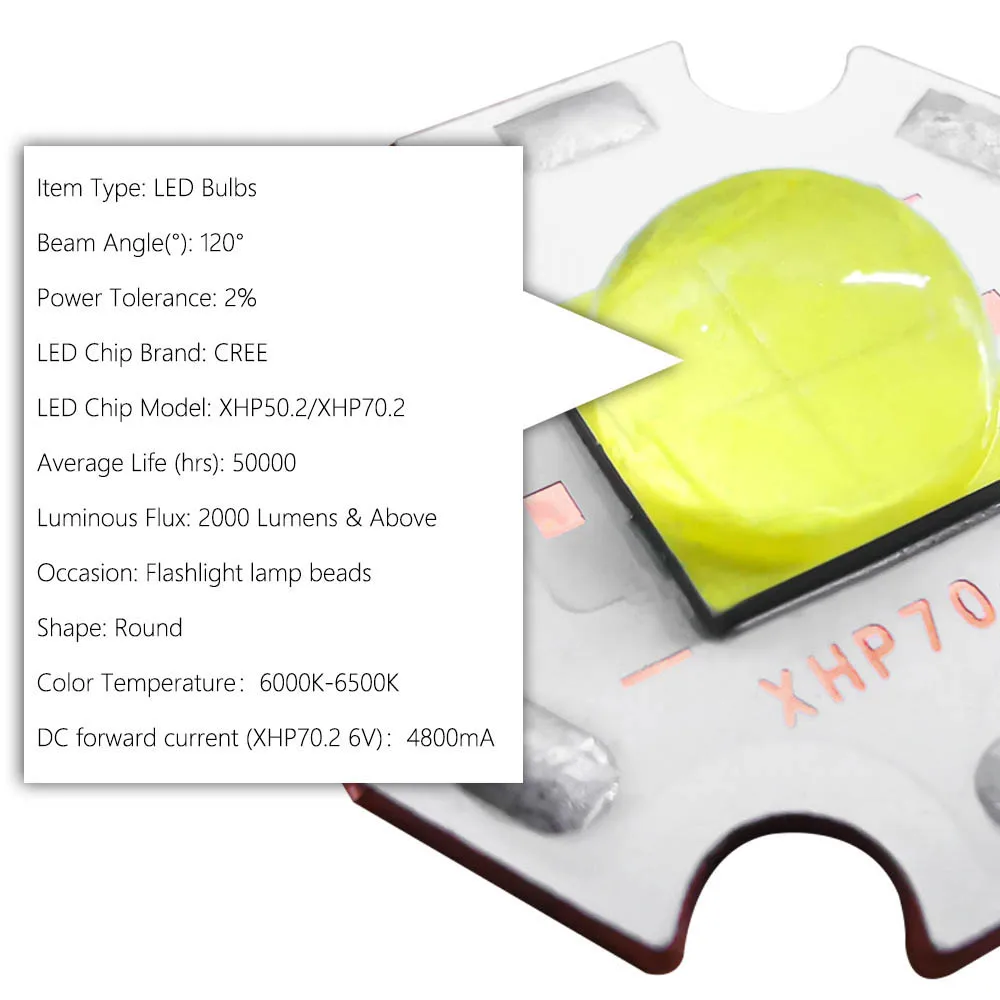 30W High Quality Original Flashlight Lamp Bead XHP70.2 LED Emitter 6V 2Generation Neutral White 6000K-6500K 20mm Copper PCB