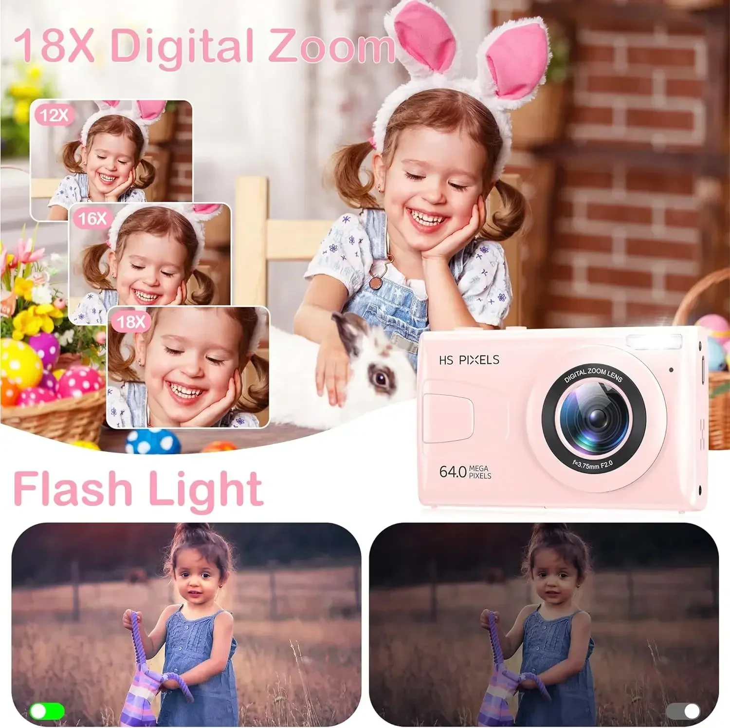 18X Digital Zoom Cameras for Photography 4K 64MP Autofocus Vlog Video Camera for YouTube Children MP3 Player Compact Cameras