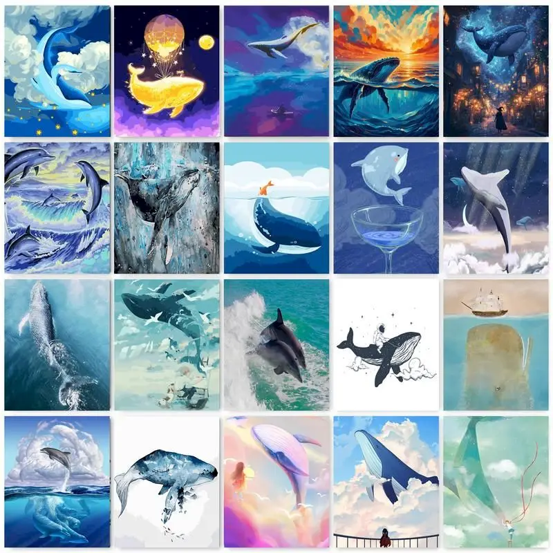 

GATYZTORY DIY Painting By Numbers With Frame Dolphin Whales Canvas Painting Home Art Paint Kit Handpainted Gift For Adults Craft