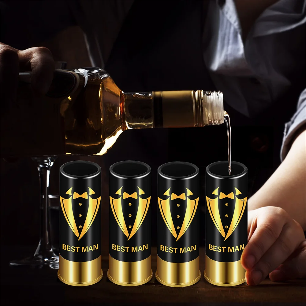 4pcs/Set Best Man Shot Glasses Wedding Gift for Groomsman 12GA Suit Small Bullet Shot Cups