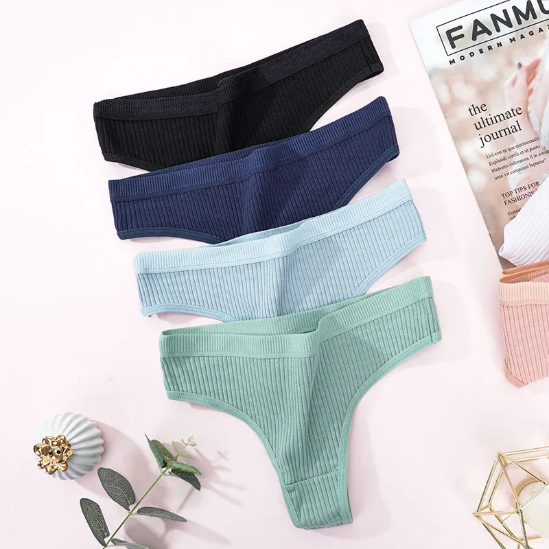4-teiliges Damen-Unterwäsche-Set: Modische Gestreifte Tangas aus Weicher Baumwolle, Sexy Lingerie, Atmungsaktive G-Strings, Bequeme T-Backs – Detail 5