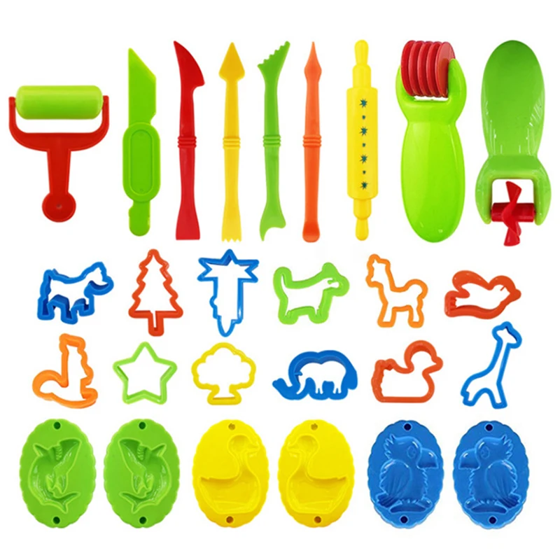 23pcs Clay Accessories With Various Plastic Molds Tools Set for Kids Rolling Pins Cutters for Children Playdough Tool