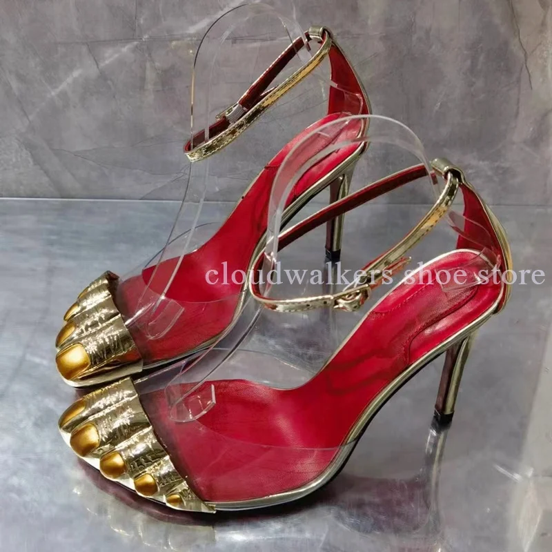 Trendy Gold Five Toe Split Toe Design Stiletto Sandal Summer Fashion Gladiator Sandals Street Sexy Ankle Strap Buckle Dress Shoe image 4