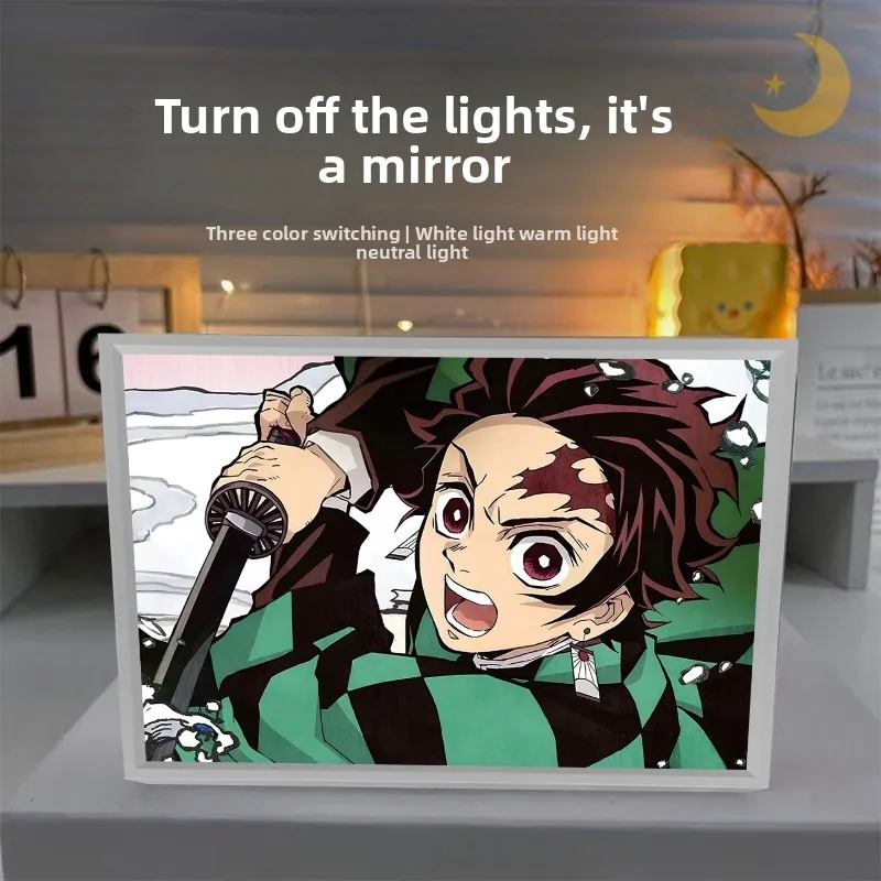 

Demon Slayer anime cartoon cute mirror lighting artwork Kawaii glowing light sign bedroom ambiance night light ornament gift