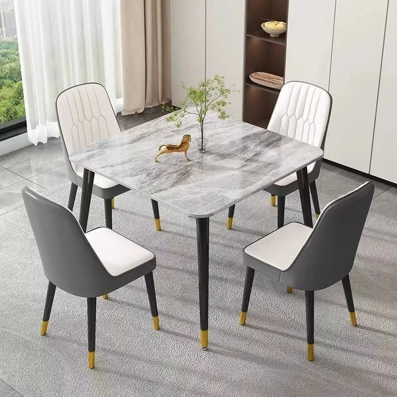f*-Modern Minimalist Italian Luxury Square Ceramic Slab Dining Table Home Use Marble Kitchen Combined Chairs Reception