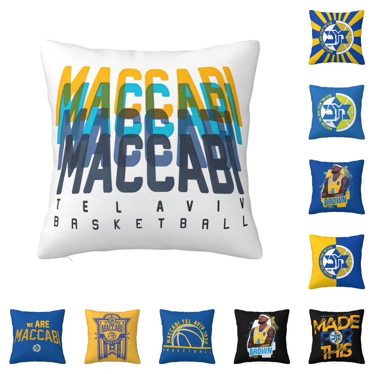 Maccabi Tel Aviv Basketball 2-Pack Square Throw Pillow Case Cover Double-sided Printing Cushion Covers Home Decor Sofa Couch Bed