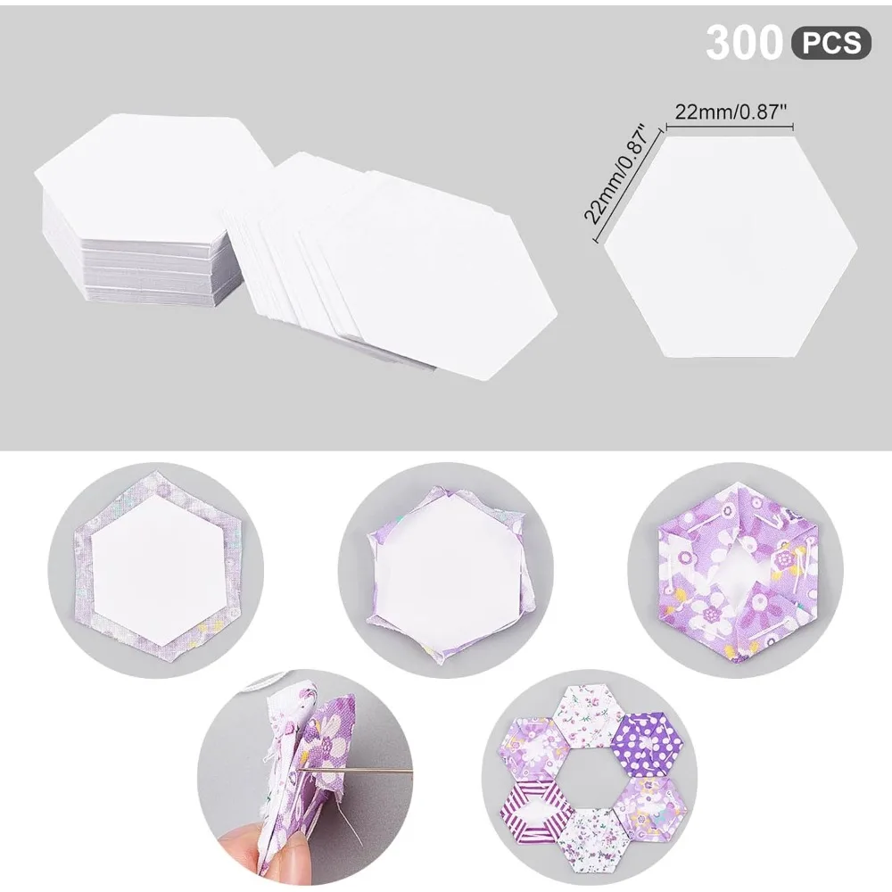 300 Pcs 22mm Hexagon Paper Quilting Templates, Handmade English Paper Piecing for DIY Patchwork Sewing Crafts