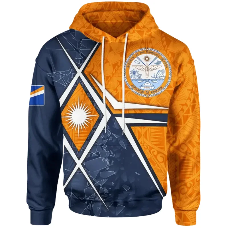 The Republic-of Marshall Islands Map Flag 3D Print Hoodies Marshall Islands Emblem Graphic Hooded Hoody Mens Pullover Sweatshirt