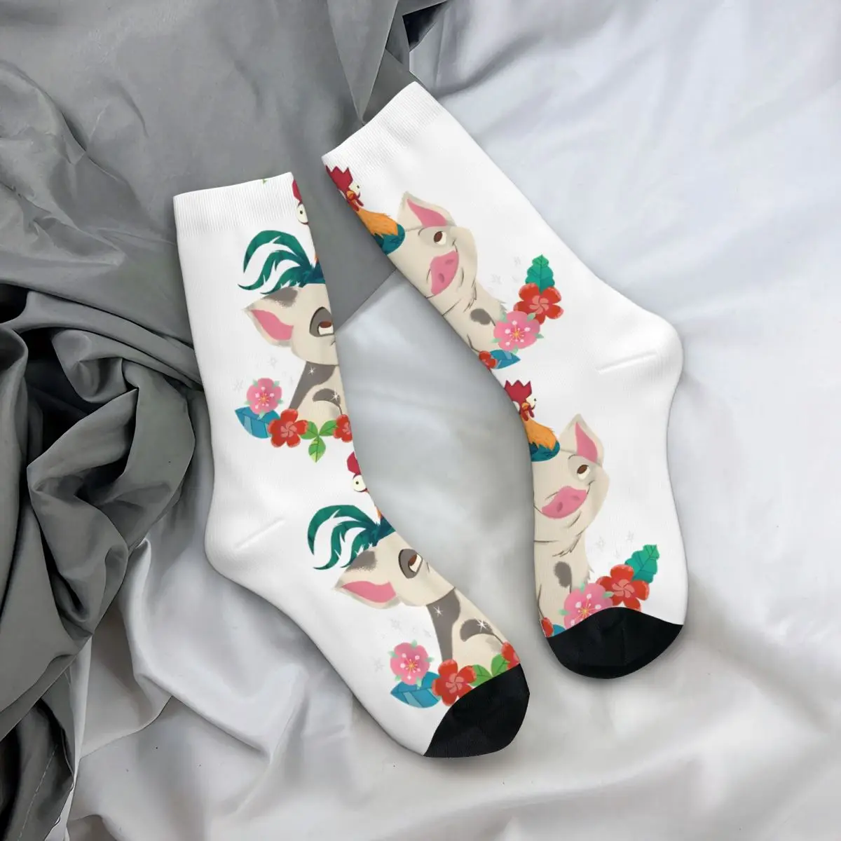 Moana Hei Hei Rooster Pua Flowers Sketch Portrait Socks Men Women Polyester Casual Socks Hip Hop Spring Autumn Winter Socks Gift