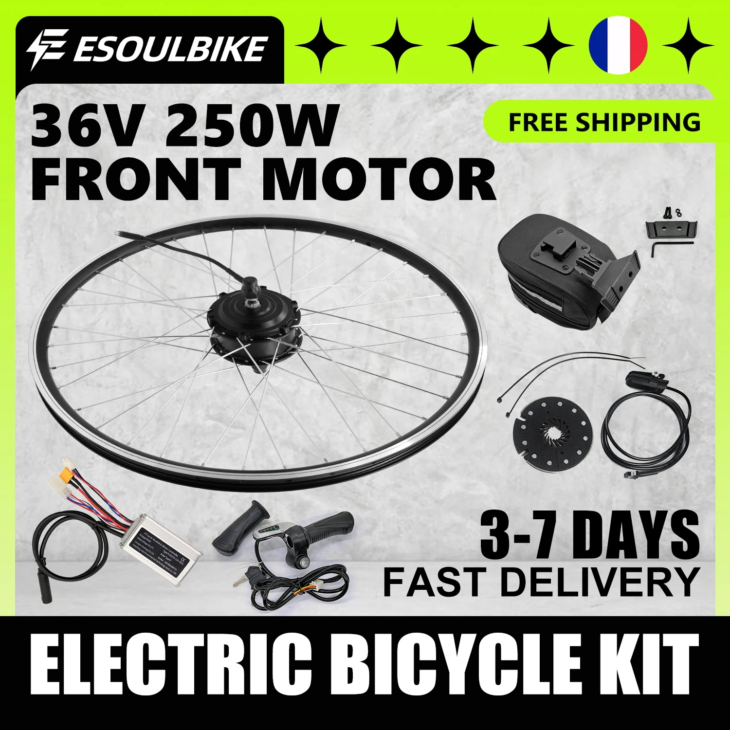 Kit de conversion de vélo électrique ESOULBIKE 36V 250W avec moteur de roue avant et batterie