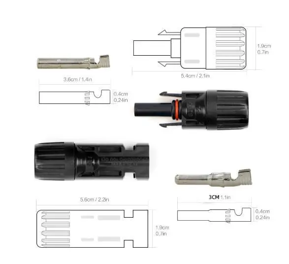 Pair of Solar Connector Solar Solar Plug Cable Connectors (male and female) for Solar Panels and Photovoltaic Systems