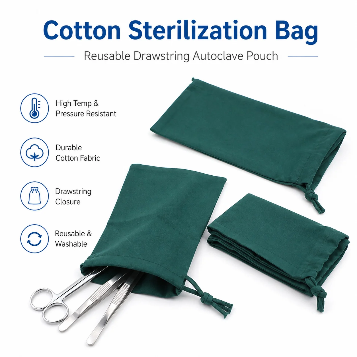 Cotton Sterilization Bag Drawstring Dental Instrument Pouch Autoclave Disinfection Storage Bag for Lab Medical Tools