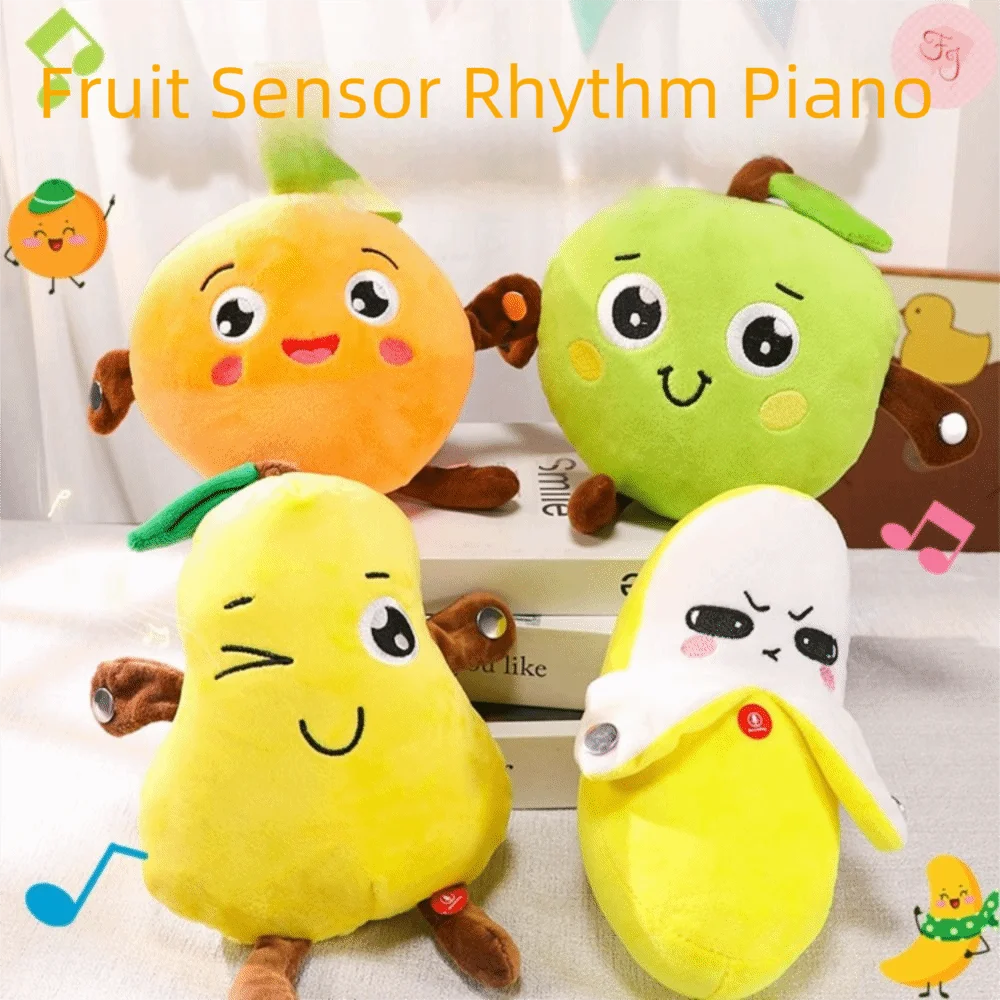 Criativo fruta indução metrônomo modos de música bonito fruta brinquedo de pelúcia sensorial boneca de pelúcia música ritmo boneca de pelúcia