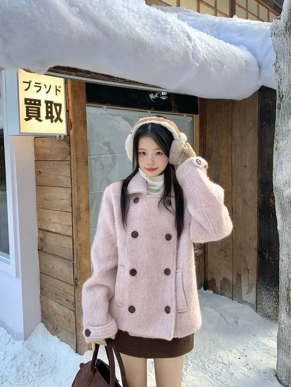 2025 Winter Kawaii Sweet Retro Elegant Wool Overcoat Women Button Design Harajuku Warm Blends Female Chic Korean Popular Clothes