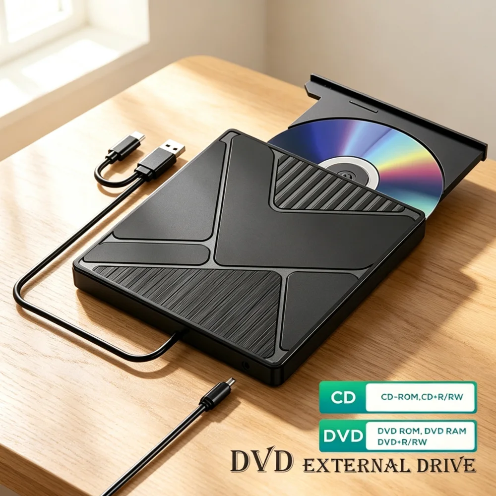 2 in1 USB 3.0 Type-C External DVD RW ROM CD Player Writer Reader Optical Drives for Laptop Desktop Computer Portable DVD Burner