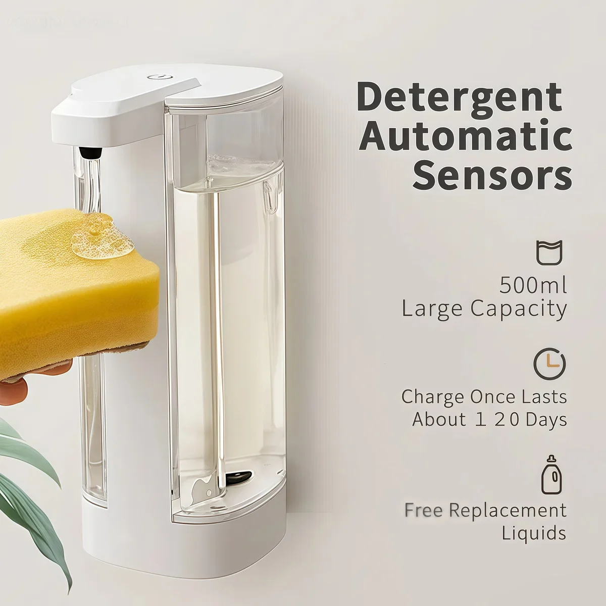 

White intelligent Automatic Dishwashing Machine Sensor Intelligent Hand Washing Machine Kitchen Hand Sanitizer Soap Dispenser