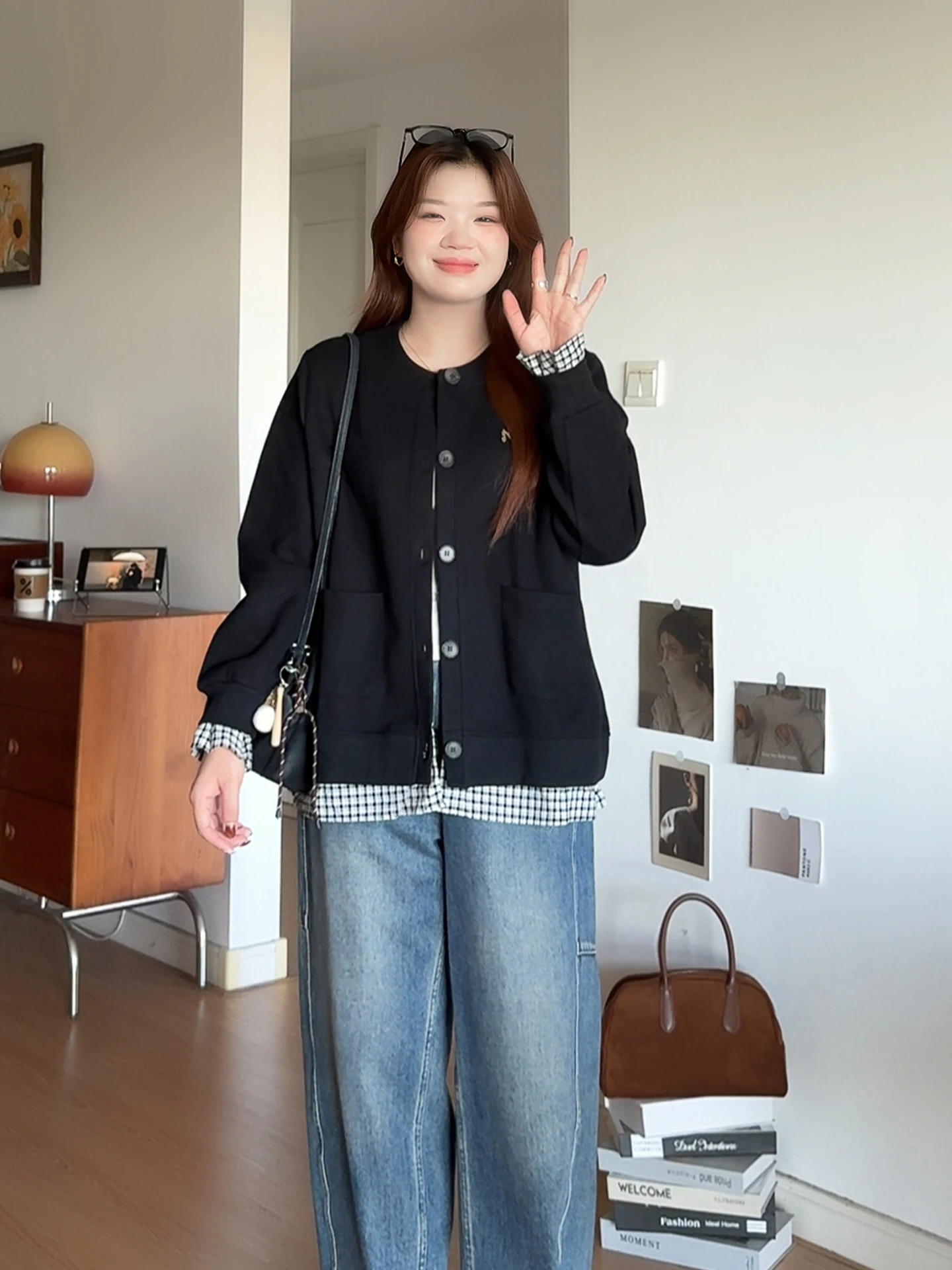 

Корейский кардиган больших размеров для похудения, открытый кардиган, пальто для полных женщин, осень-зима, модная повседневная хлопковая куртка с высокой талией...