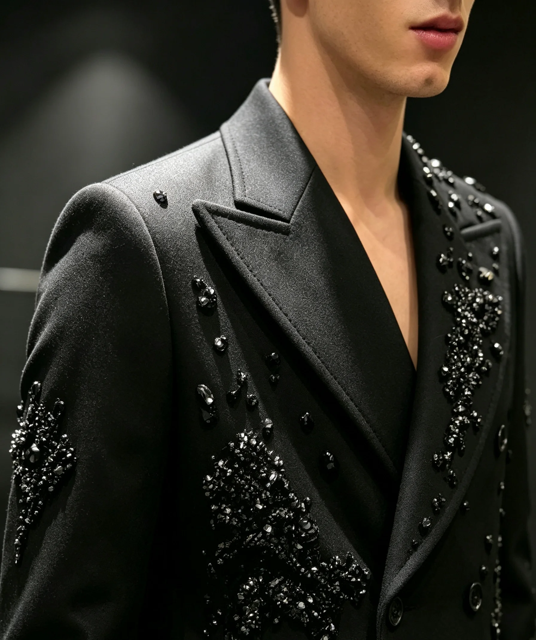 Luxurious Men Formal Suit Beaded Crystal Peaked Lapel Double Breasted Celebrity Prom Set Customized Evening Party Wear 2 Piece