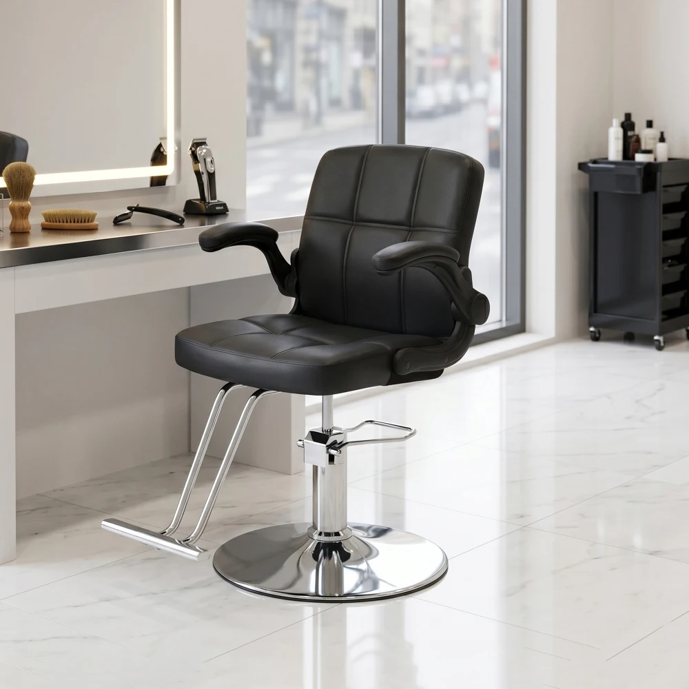 Barber Chair for Hair Stylist, 360° Swivel Salon Chair, Hydraulic Height Adjustable, 350LBS Heavy Duty Hairdressing Chair with Footrest, Black Salon Styling Chair for Barber ShopLACK - view 6
