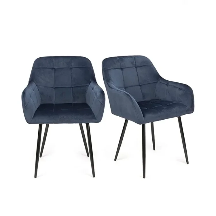 -Factory Price Contemporary Modern Silver Chairs Stainless Steel Gold Armrest Blue Velvet Upholstered Armchair Dining Room Chair