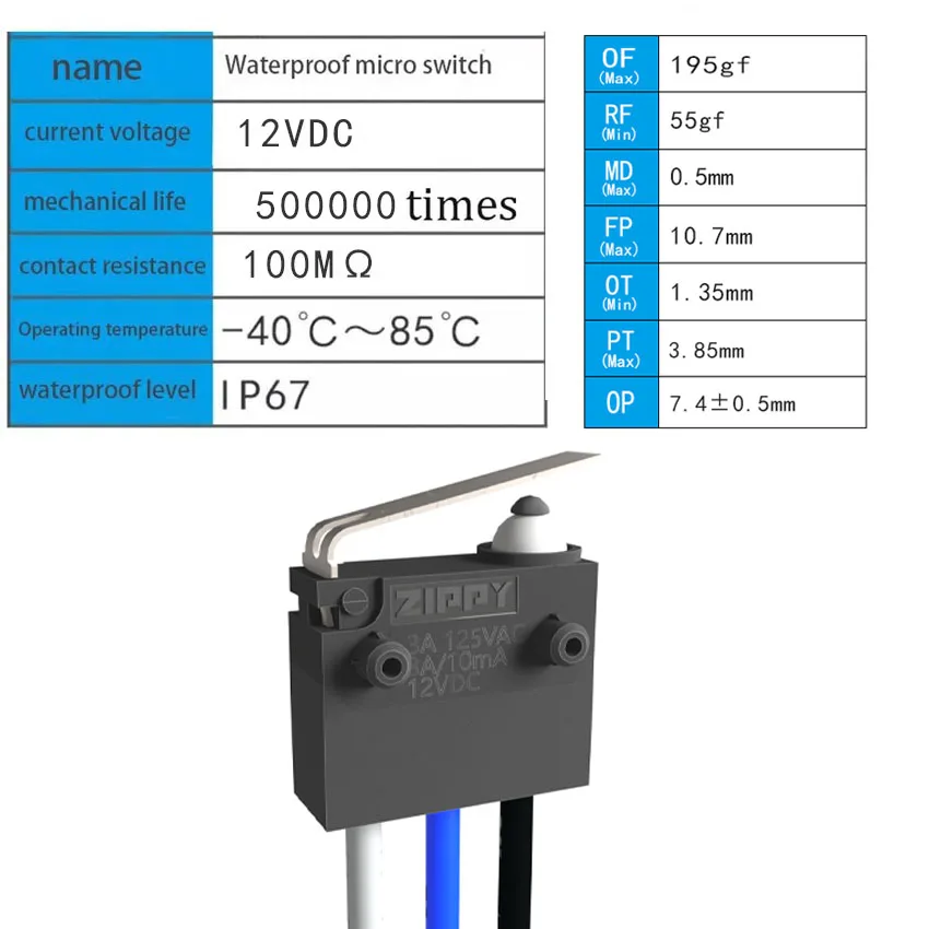 1Pcs Waterproof micro switch DW-N3S IP67waterproof high travel limit detection switch, charging gun long button