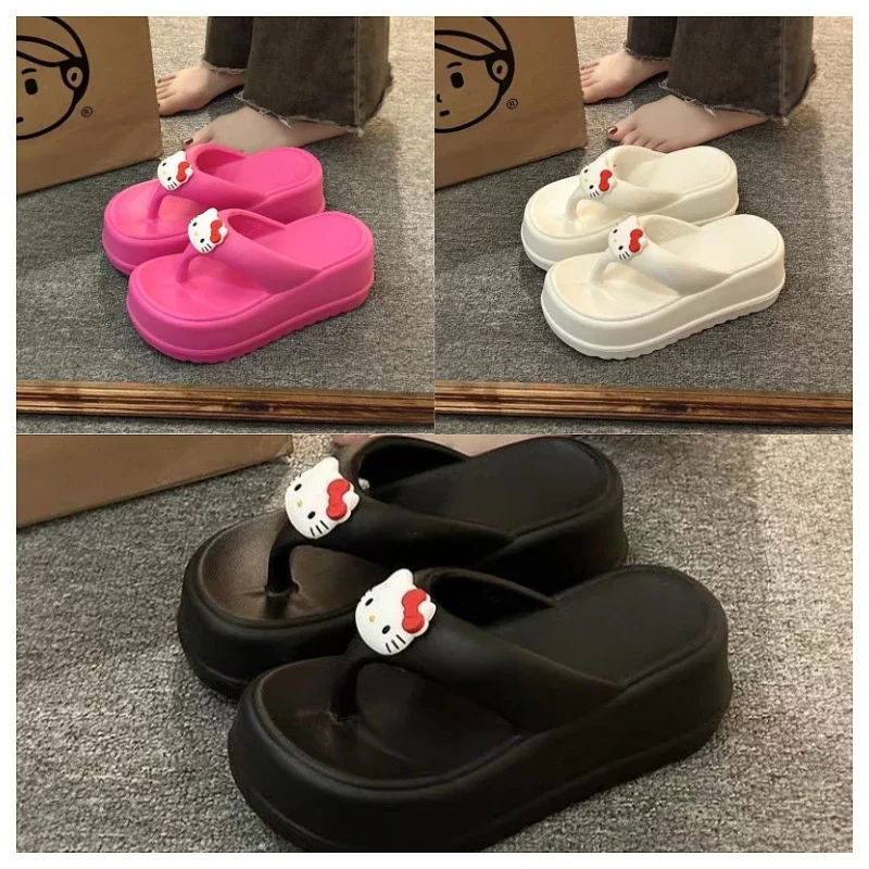 New Sanrios Flip Flops Hello Kittys Women Summer Outdoor Platform Shoes Cartoon Beach Sandals Y2k Female cute Fashion Slippers