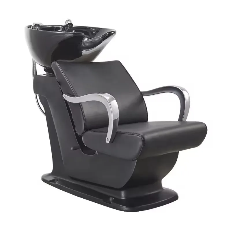 

Classic Barbershop Salon Hair Washing Sink Ceramic Shampoo Chair With Stainless Steel Armrests